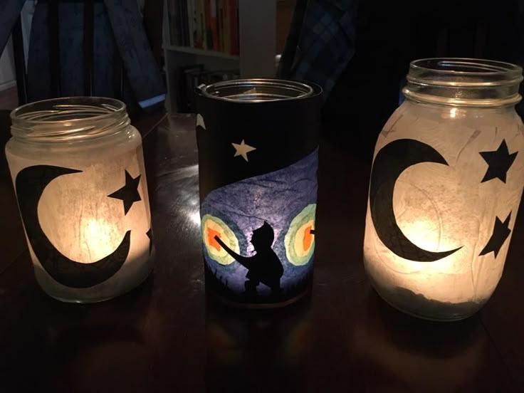 Lantern Ideas for DIY Interior: Mason Jar with Moon and Star Designs
