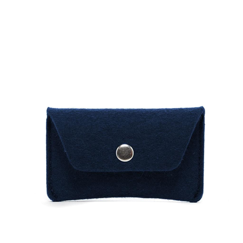 Mini Card Wallet Case Blue Felt & Black Leather – Borton Co.