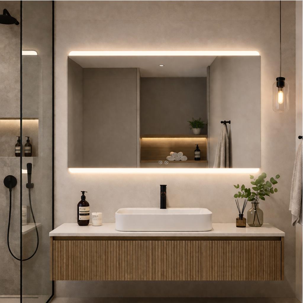 Espejo Led Rectangular Baño Led06 75 X 100 Cm Desempañador - ESPEJO RECTANGULAR LED06 75X100 — Dimm