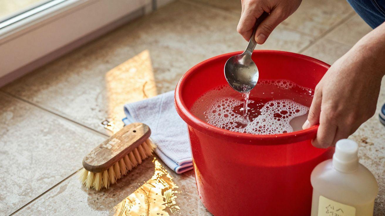 Adicionar uma colher de detergente barato à água de limpeza faz com que pisos antigos de azulejo fiquem como novos e sem marcas. - davidsoraiaimobiliaria.pt
