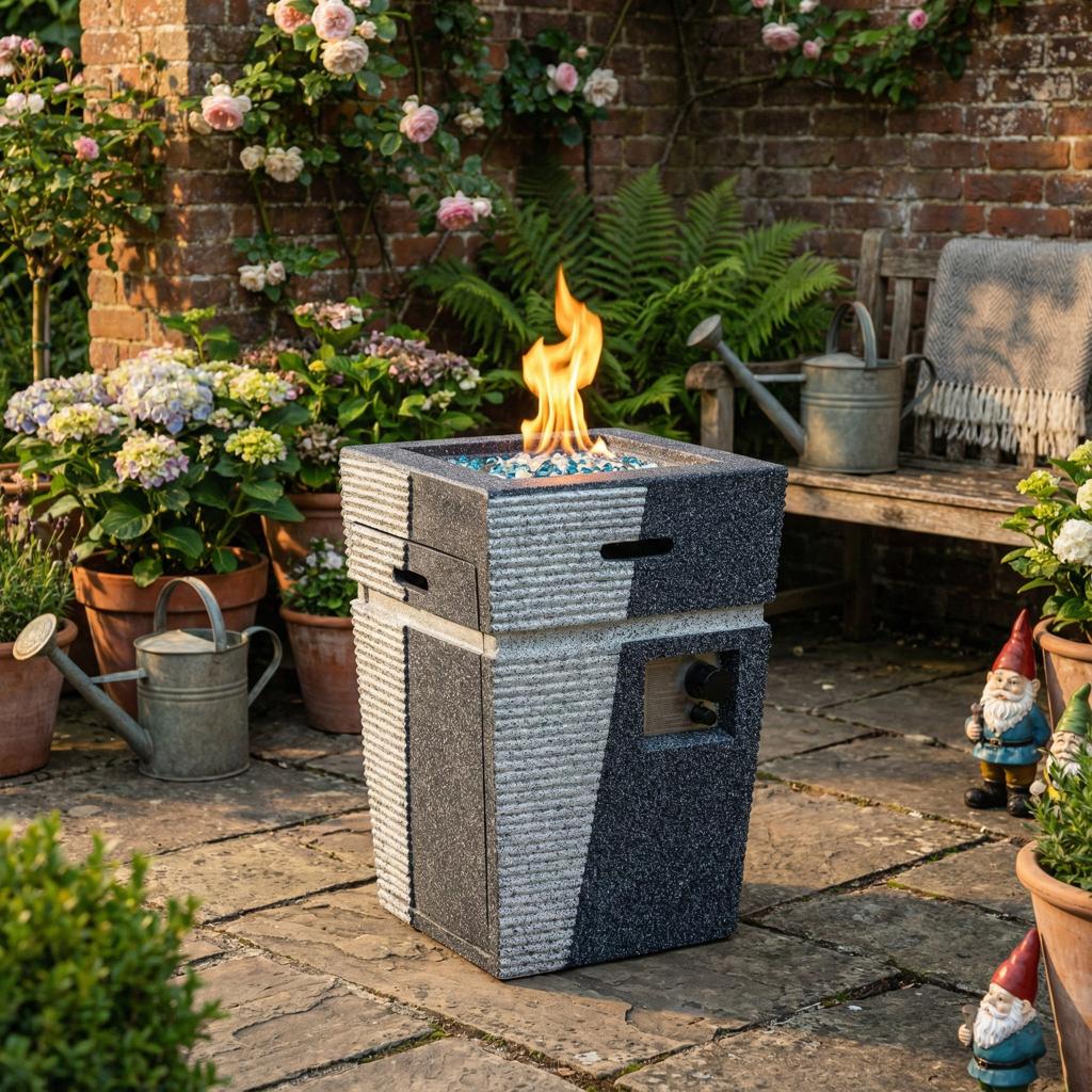 Latitude Run® Modern Square Concrete Fire Pit Column (29'' H x 19.7'' W) – Complete with Glass Rocks | Wayfair