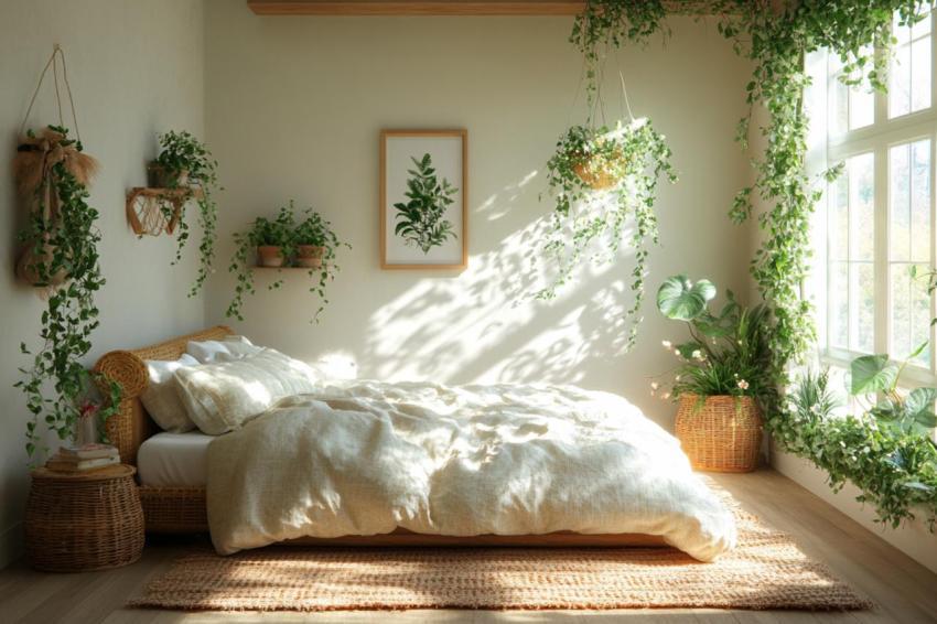 Plant Lover’s Bedroom with Indoor Greenery, Rattan Furniture & Natural Sunlight (100) - Photo #294255 - Pixaii.com