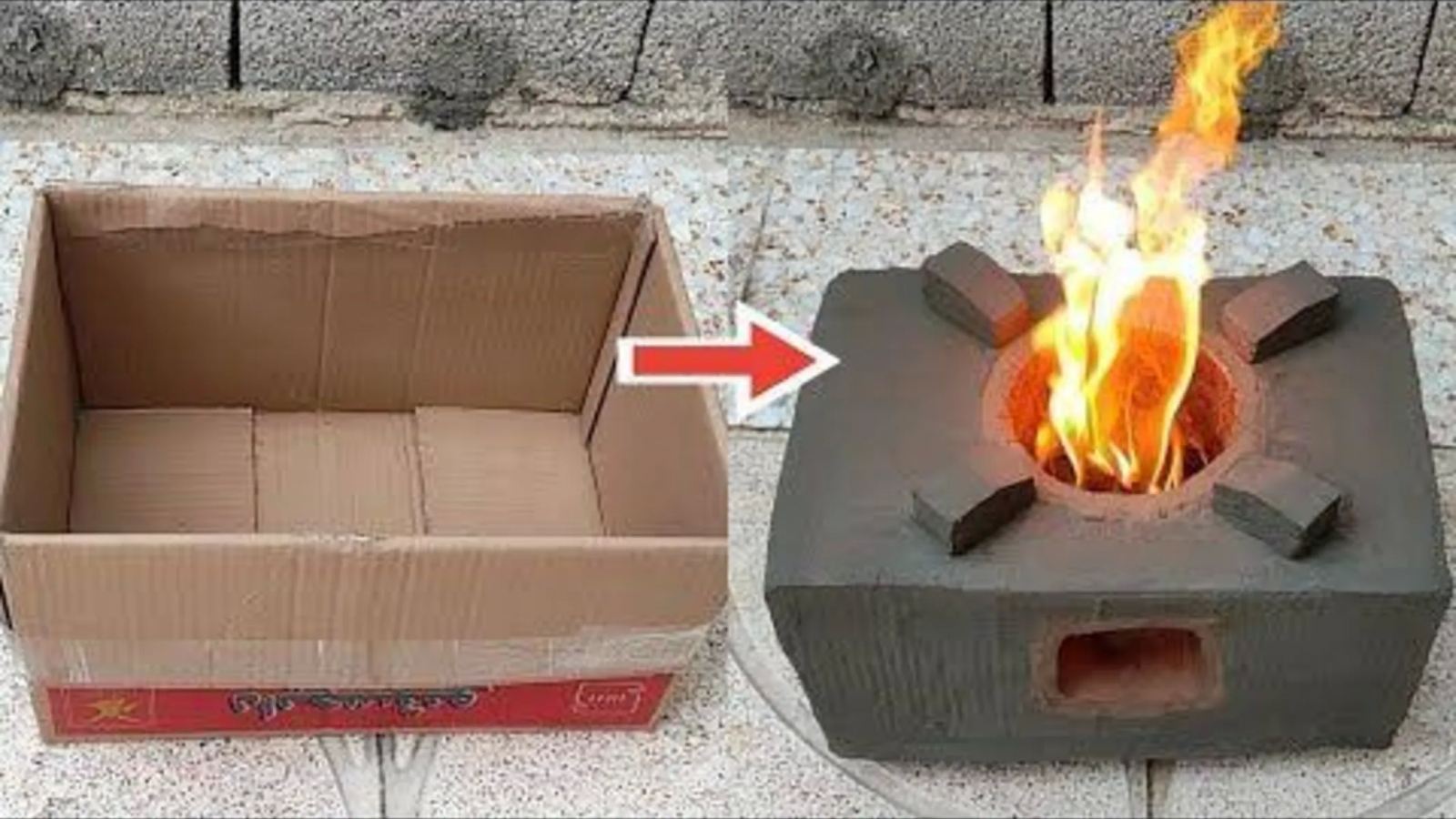 ساخت مدل تزئینی اجاق چوبی با جعبه میوه و سیمان سیاه هشدار درباره روشن کردن آن