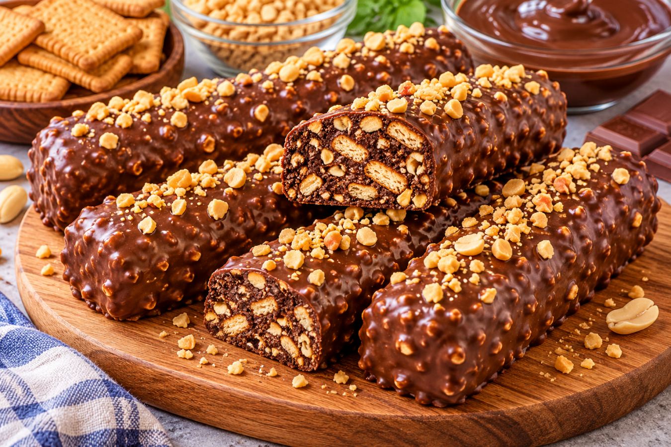 طرز تهیه شکلات بیسکویتی مغزدار بدون فر با بیسکویت بادام زمینی و شکلات