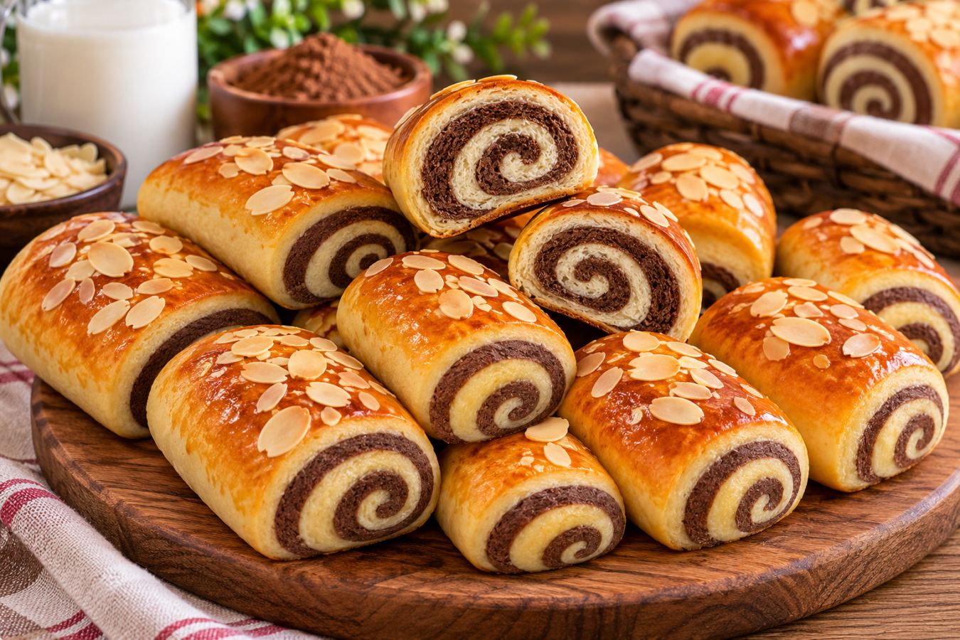 طرز تهیه نان رول شکلاتی دورنگ با طرح مارپیچ